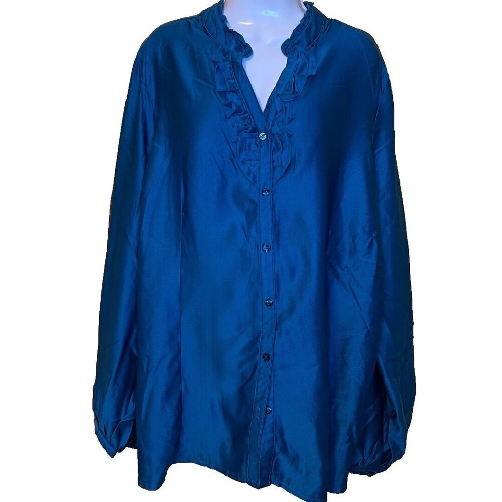 Just My Size Blouse Venice Blue Size‎ 3X (22W / 24W) Blouse Career Woman